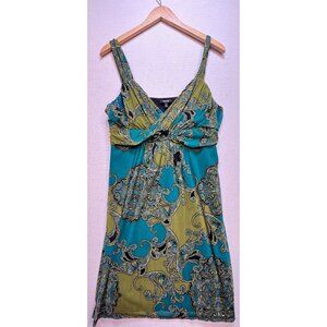 Womens Tank Dress Babydoll Y2K Stretch Size XL Green Blue Paisley Sleeveless